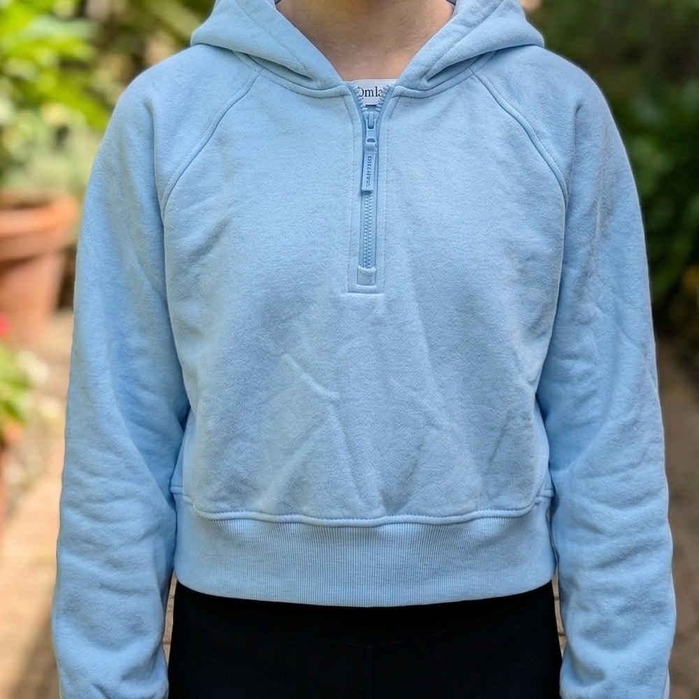 Athleta Girl Sundown Hoodie Light Blue Quarter Zip Cropped Sweatshirt Fleece XXL